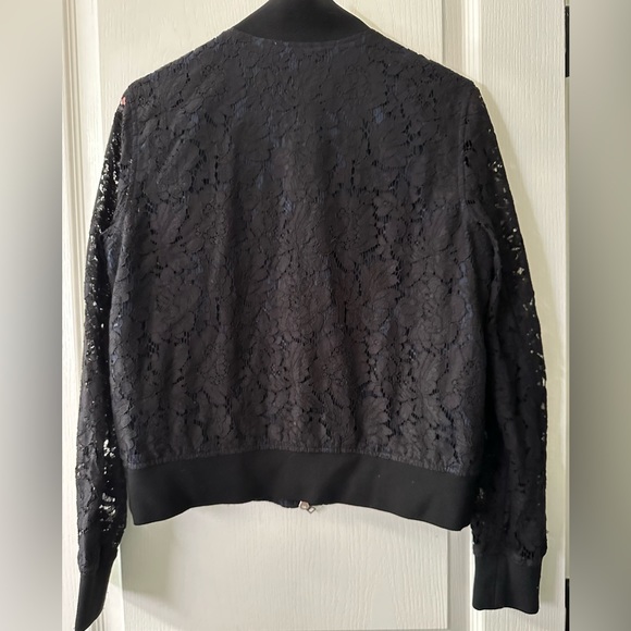 Diane von Furstenberg Kennadie Bomber Jacket Black Lace Over Navy - Picture 6 of 10